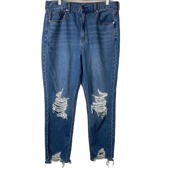 American Eagle Denim - American Eagle Mom Jean Size 12 Blue Denim Distressed Casual